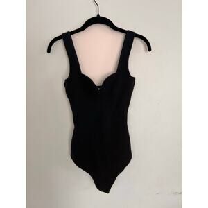 Abercrombie & Fitch Ribbed Sweetheart Neck Bodysuit - Black - Size L